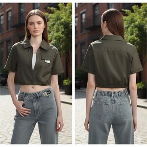 Olive Green Cropped Shirt